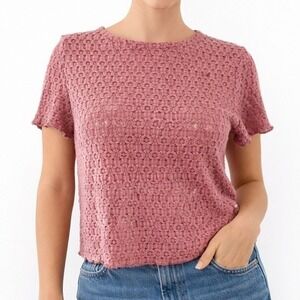 Hollister Knit Top Womens L Pink Popcorn Bubble Textured Short Sleeve Crew Neck